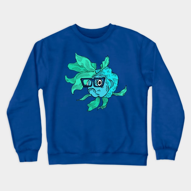 Hipster Blue-Fish Crewneck Sweatshirt by artfulfreddy